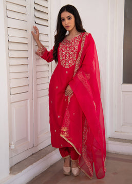 Red Filigree Bloom Silk Suit (10702044070081)
