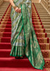 Emerald Green Printed Satin Silk Saree