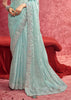 Aqua Blue Embroidered Designer Saree