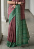 Earthy Brown & Green Printed Tussar SIlk Saree