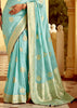 Aruba Blue Woven Banarasi Designer Silk Saree With Embroidered Blouse