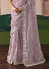 Blazing Lavender Embroidered Designer Silk Saree