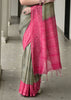 Dusty Green & Pink Printed Tussar SIlk Saree