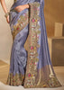 Lavender Designer Embroidered Silk Saree