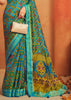 Turquoise Blue Printed Georgette Silk Saree