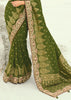 Bottle Green Woven Banarasi Embroidered Soft Silk Saree