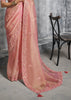 Golden Pink Embroidered Tissue Silk Saree