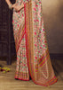 Cream And Pink Woven Soft Silk Saree