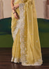 Pastel Yellow Embroidered Designer Silk Saree