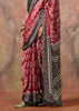 Scarlet Red Printed Crepe Satin Silk Saree