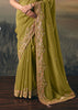 Moss Green Tissue Embroidered Wedding Wear Saree