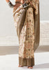 Fossil Grey Woven Banarasi Silk Saree With Digital Print