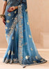 Dutch Blue Heavy Embroidered Designer Silk Saree