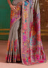 Taupe Grey Woven Cotton Kashmiri Jamewar Saree