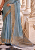 Horizon Blue Woven Banarasi Linen Silk Saree with Velvet Blouse