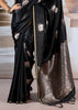 Jet Black Banarasi Satin Silk Saree