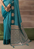 “Exclusive Offer” : Teal Blue Woven Banarasi Satin Silk Saree