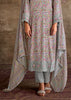 Powder Grey Embroidered Suit Set With Digital Print