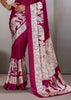 Beet Red Printed Satin Silk Saree