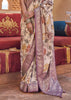 Sand Beige Floral Printed Silk Saree With Contrast Border