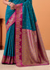 Teal Blue Banarasi Satin Silk Saree