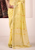 Lemon Yellow Woven Linen Silk Saree