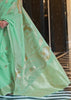 MINT GREEN WOVEN BANARASI LINEN SILK SAREE (6938615742657)