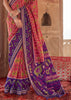 Dusky Red And Blue Printed Patola Georgette Silk Saree