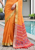 Orange Woven Silk Saree With Patola Pallu