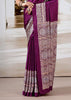 Wine Purple Printed Satin Silk Saree