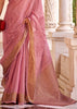 Blossom Pink Woven Banarasi Linen Silk Saree with Velvet Blouse