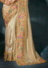 Cream Embroidered Designer Tissue Saree