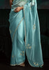 Norse Blue Designer Tissue Silk Saree With Printed Blouse