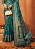 Peacock Blue Printed Georgette Silk Saree