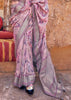 Mauve Pink Floral Printed Silk Saree With Contrast Border