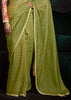 Olive Green Designer Tissue Silk Saree With Printed Blouse