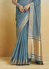 Cloud Grey Woven Banarasi Linen Silk Saree