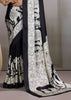 Deep Black Printed Satin Silk Saree