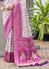 White & Magenta Woven Banarasi Patola Silk Saree