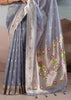 Bluish Grey Woven Banarasi Tissue Silk Saree