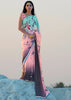 DUAL TONE AQUA BLUE AND PINK PRINT SAGA SAREE (6138441433281)