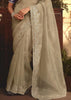 Champagne Beige Tissue Organza Designer Saree