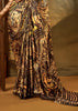 Black And Golden Printed Satin Silk Saree