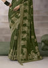 “Exclusive Offer” : Mehndi Green Banarasi Designer Saree With Embroidered Blouse
