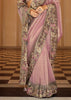 Onion Pink Designer Embroidered Silk Saree