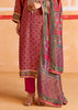 Faded Red Embroidered Suit Set With Digital Print