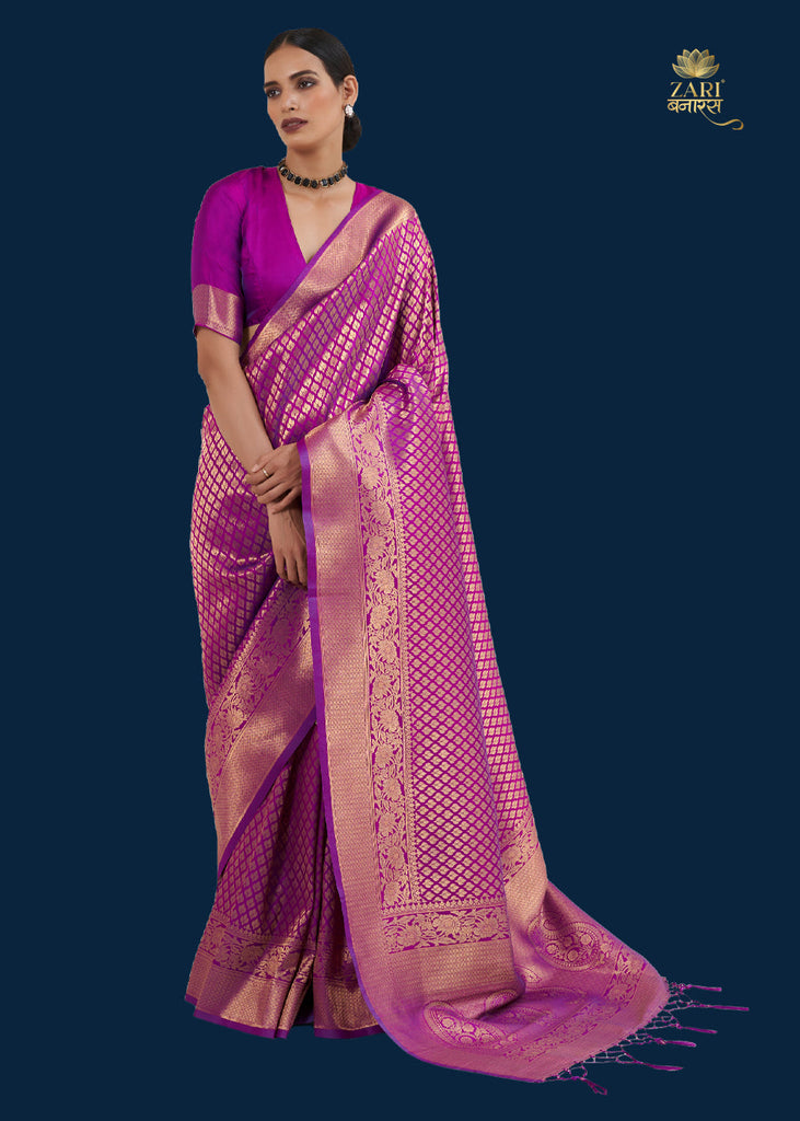 ROYAL PRINCESS GOLDEN PURPLE WOVEN KANJIVARAM SAREE (6782715527361)