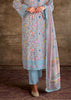 Soft Blue Embroidered Suit Set With Digital Print