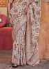 Beige And Mauve Floral Printed Silk Saree With Contrast Border