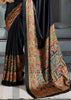 Jet Black Printed Satin Silk Saree